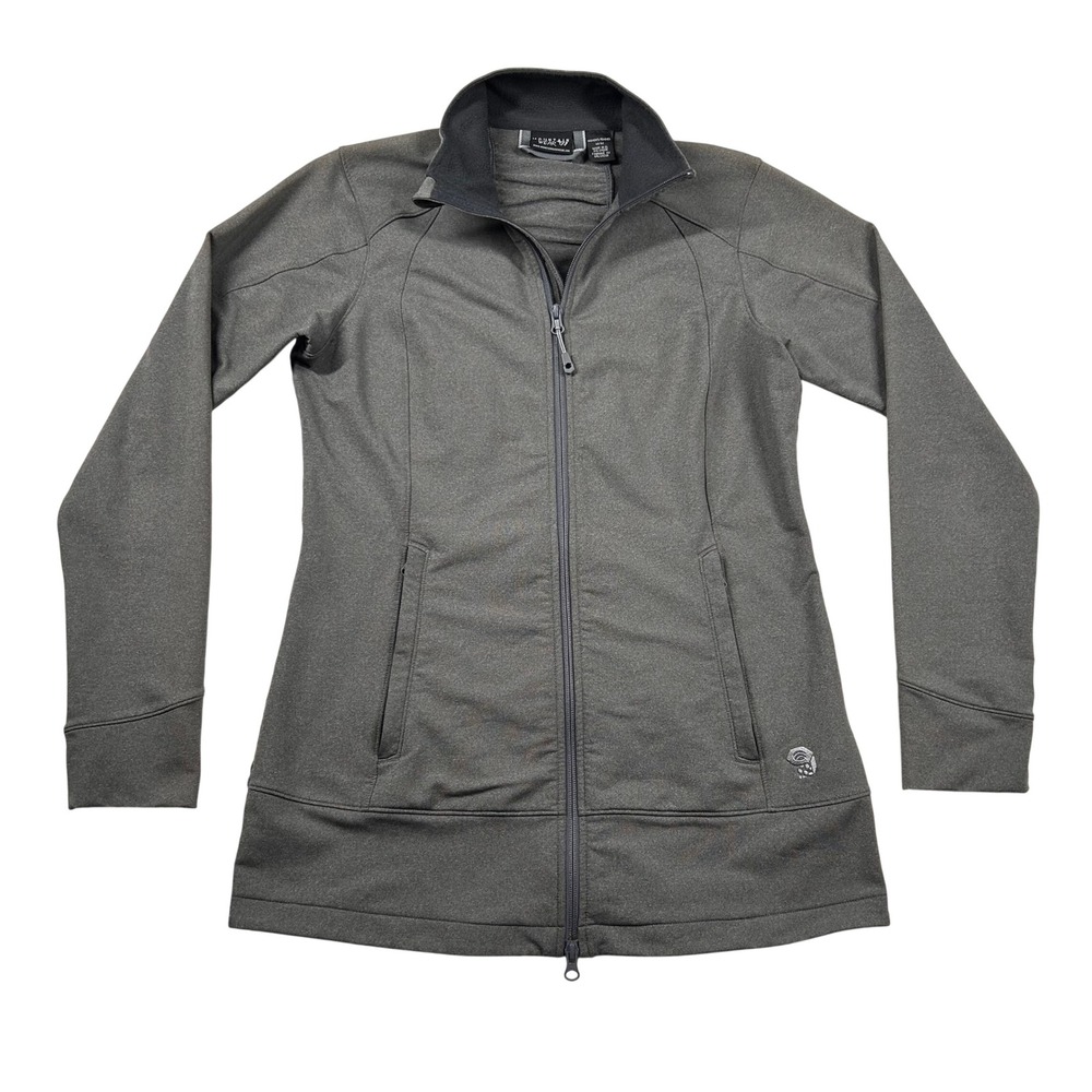 Mountain Hardwear Jacket Womens M Gray Full Zip Ruched Back Athletic Stretch